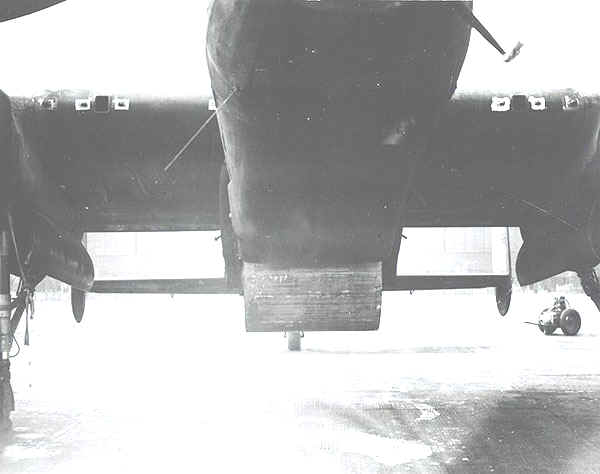 Lancaster modified for the dam raids with 'Upkeep' bomb attached
