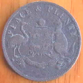 Peace and plenty trading token australian 1858