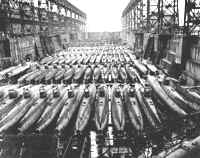 Unfinished midget submarines at Kure.