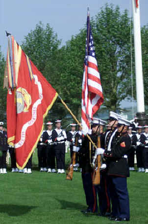 010516-M-1586C-005  Camp Lejeune, N.C. -- The 6th Marine Regiment color guard dip the colors during the French National Anthem at the Belleau Wood Memorial Day ceremony May 27.  This was the first year the regimental colors returned to Belleau Wood since 1918. Photo by: Official USMC photo by Cpl. Thomas Michael Corcoran