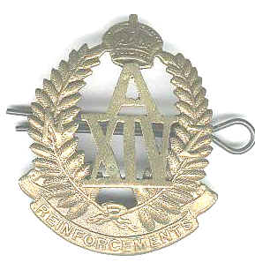 Military cap badge WW1 A X1V Reinforcements