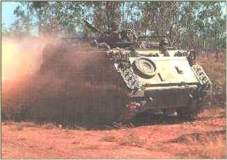 Armoured personnel carrier in action