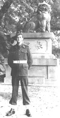 Ray Cooper in Hiroshima, uniformed in the same spot in 1946.