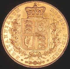 Reverse of 1838 Victoria Young Head Shield Sovereign